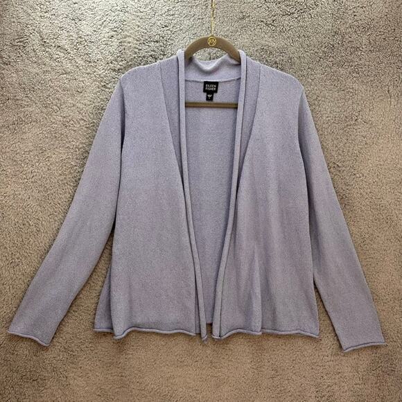 Eileen Fisher Large Silk Blend Open Front Stylish Cardigan Comfort Casual Warm - Picture 1 of 10